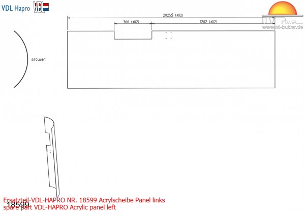 Ersatzteil-VDL-HAPRO NR. 18599 Acrylscheibe Panel links