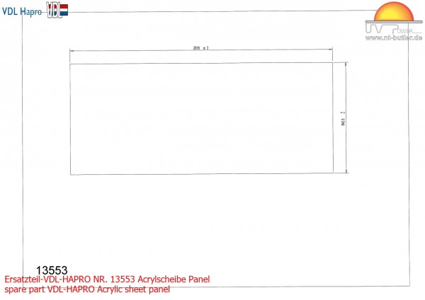 Ersatzteil-VDL-HAPRO NR. 13553 Acrylscheibe Panel