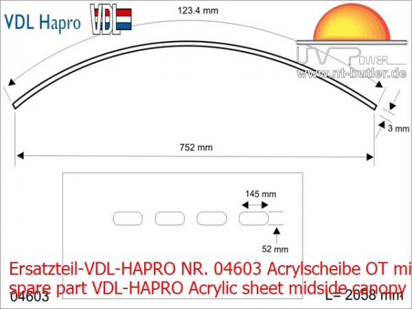 Ersatzteil-VDL-HAPRO NR. 04603 Acrylscheibe OT mitte
