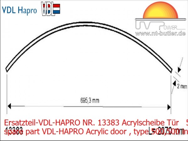 Ersatzteil-VDL-HAPRO NR. 13383 Acrylscheibe Tür 500,500 int, 500/160 int, 500 Xlc