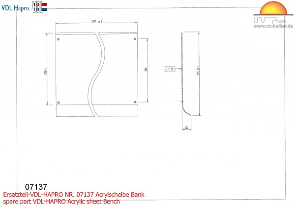 Ersatzteil-VDL-HAPRO NR. 07137 Acrylscheibe Bank