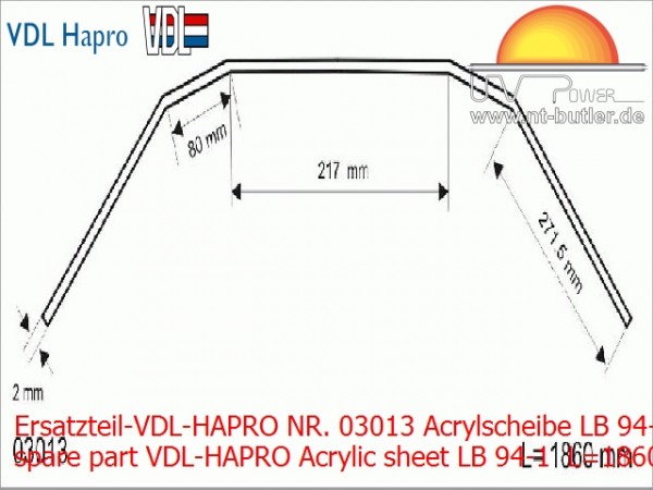 Ersatzteil-VDL-HAPRO NR. 03013 Acrylscheibe LB 94-1 L=1860