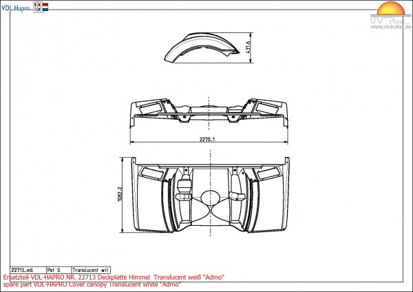 Ersatzteil-VDL-HAPRO NR. 22713 Deckplatte Himmel Translucent weiß "Admo"