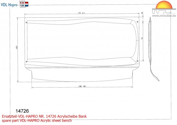 Ersatzteil-VDL-HAPRO NR. 14726 Acrylscheibe Bank