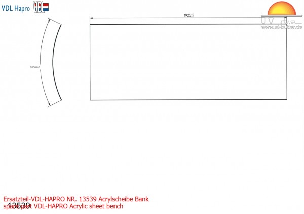 Ersatzteil-VDL-HAPRO NR. 13539 Acrylscheibe Bank