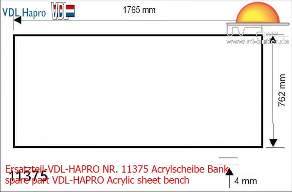 Ersatzteil-VDL-HAPRO NR. 11375 Acrylscheibe Bank