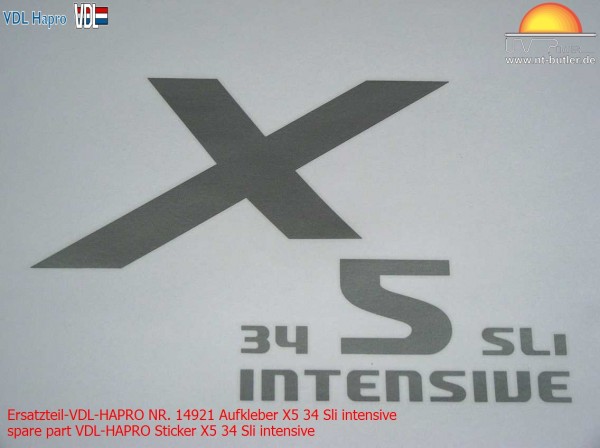 Ersatzteil-VDL-HAPRO NR. 14921 Aufkleber X5 34 Sli intensive