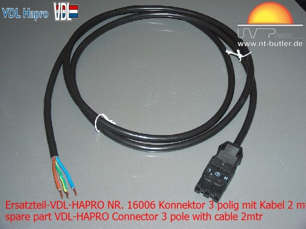 Ersatzteil-VDL-HAPRO NR. 16006 Konnektor 3 polig mit Kabel 2 mtr