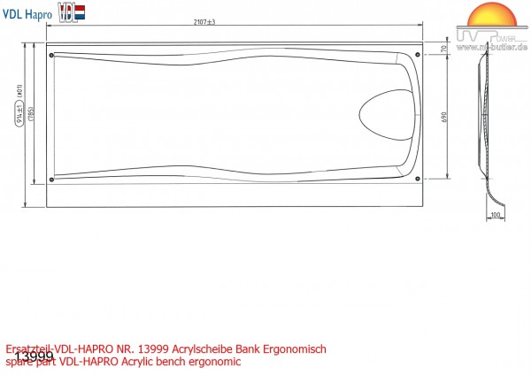 Ersatzteil-VDL-HAPRO NR. 13999 Acrylscheibe Bank Ergonomisch