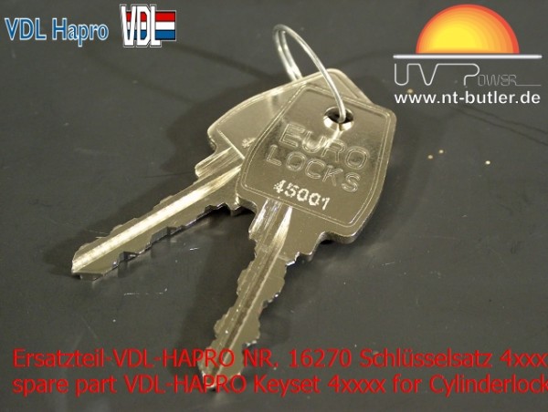 Ersatzteil-VDL-HAPRO NR. 16270 Schlüsselsatz 4xxxx für Zylinderschlo? Bitte beachten Sie! Schlusse