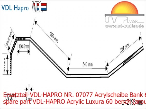 Ersatzteil-VDL-HAPRO NR. 07077 Acrylscheibe Bank 60 uberzogen