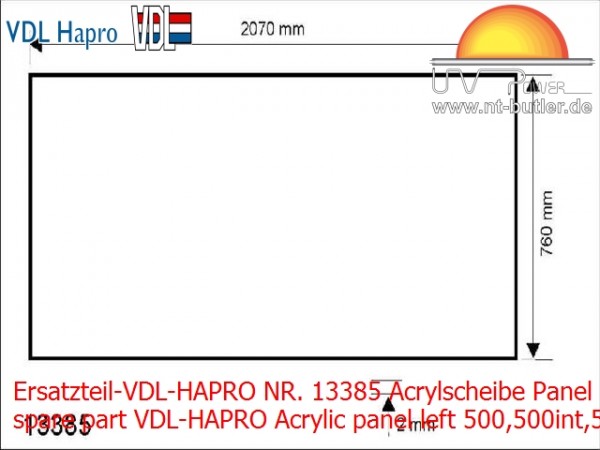 Ersatzteil-VDL-HAPRO NR. 13385 Acrylscheibe Panel links 500,500int,500/160int,500 Xlc