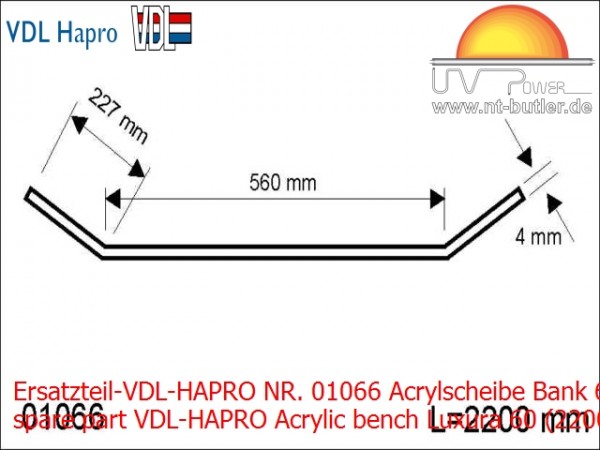 Ersatzteil-VDL-HAPRO NR. 01066 Acrylscheibe Bank 60 lang (2200 mm)