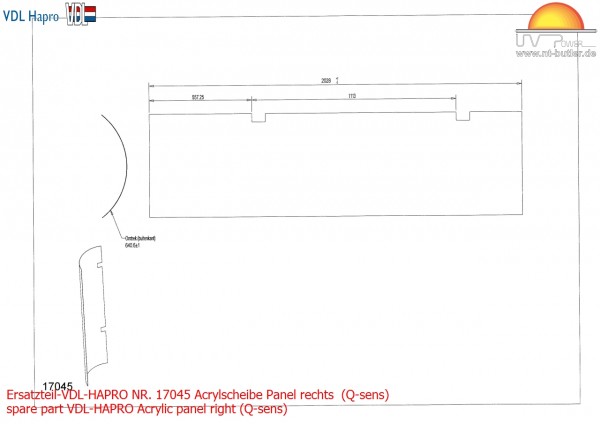 Ersatzteil-VDL-HAPRO NR. 17045 Acrylscheibe Panel rechts (Q-sens)